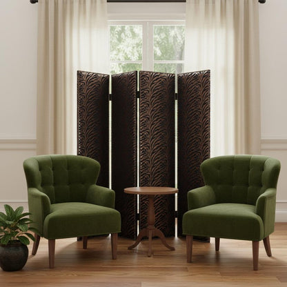 84" Bronze Fabric Folding Four Panel Screen Room Divider HomeRoots