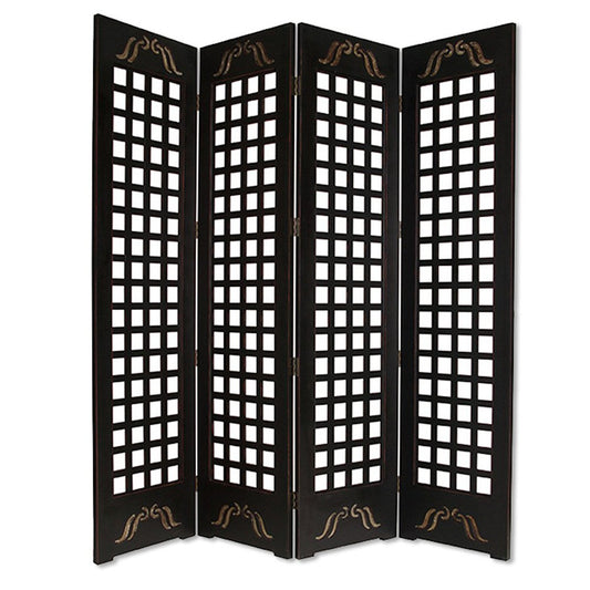 84" Brown Wood Folding Four Panel Screen Room Divider HomeRoots