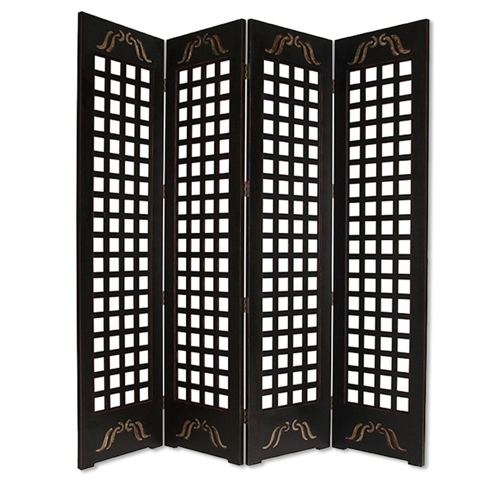 84" Brown Wood Folding Four Panel Screen Room Divider HomeRoots