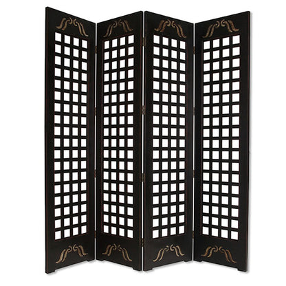 84" Brown Wood Folding Four Panel Screen Room Divider HomeRoots