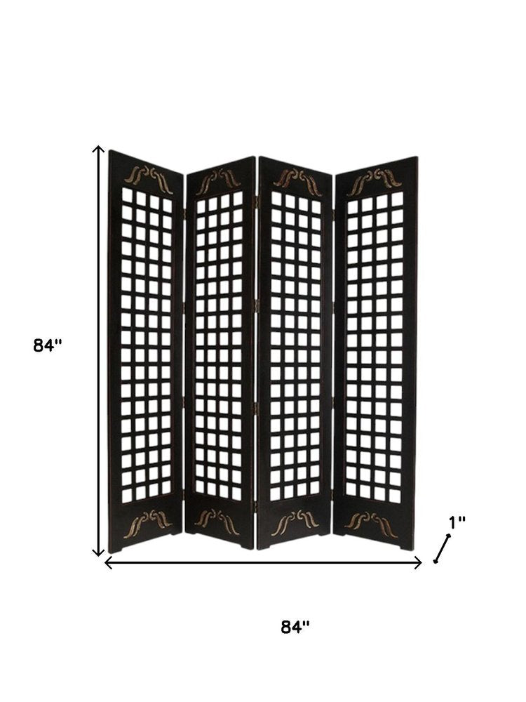 84" Brown Wood Folding Four Panel Screen Room Divider HomeRoots