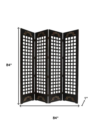 84" Brown Wood Folding Four Panel Screen Room Divider HomeRoots