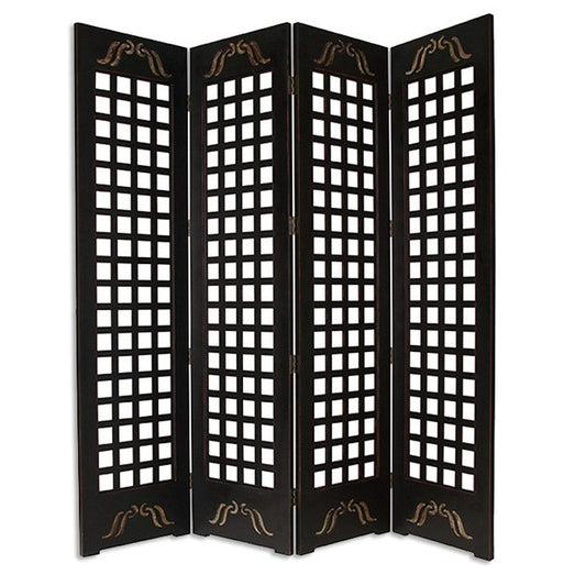 84" Brown Wood Folding Four Panel Screen Room Divider HomeRoots