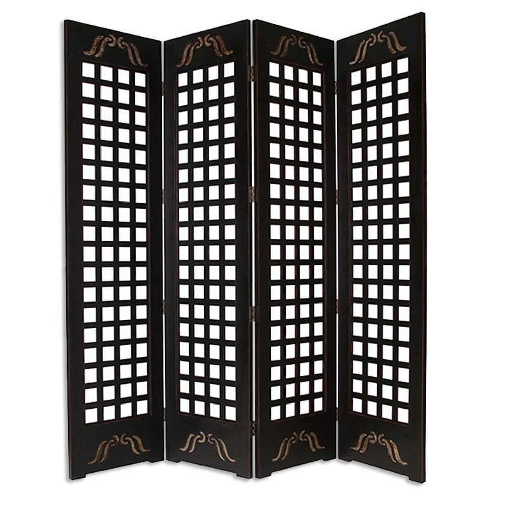 84" Brown Wood Folding Four Panel Screen Room Divider HomeRoots