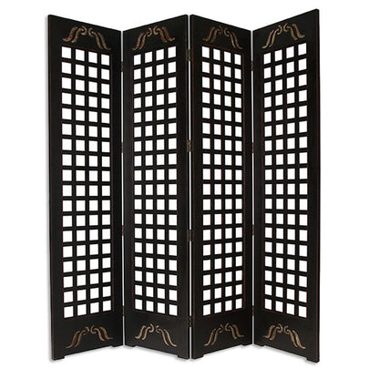 84" Brown Wood Folding Four Panel Screen Room Divider HomeRoots