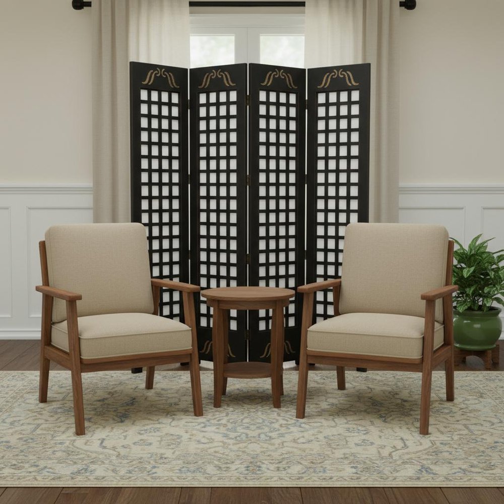 84" Brown Wood Folding Four Panel Screen Room Divider HomeRoots