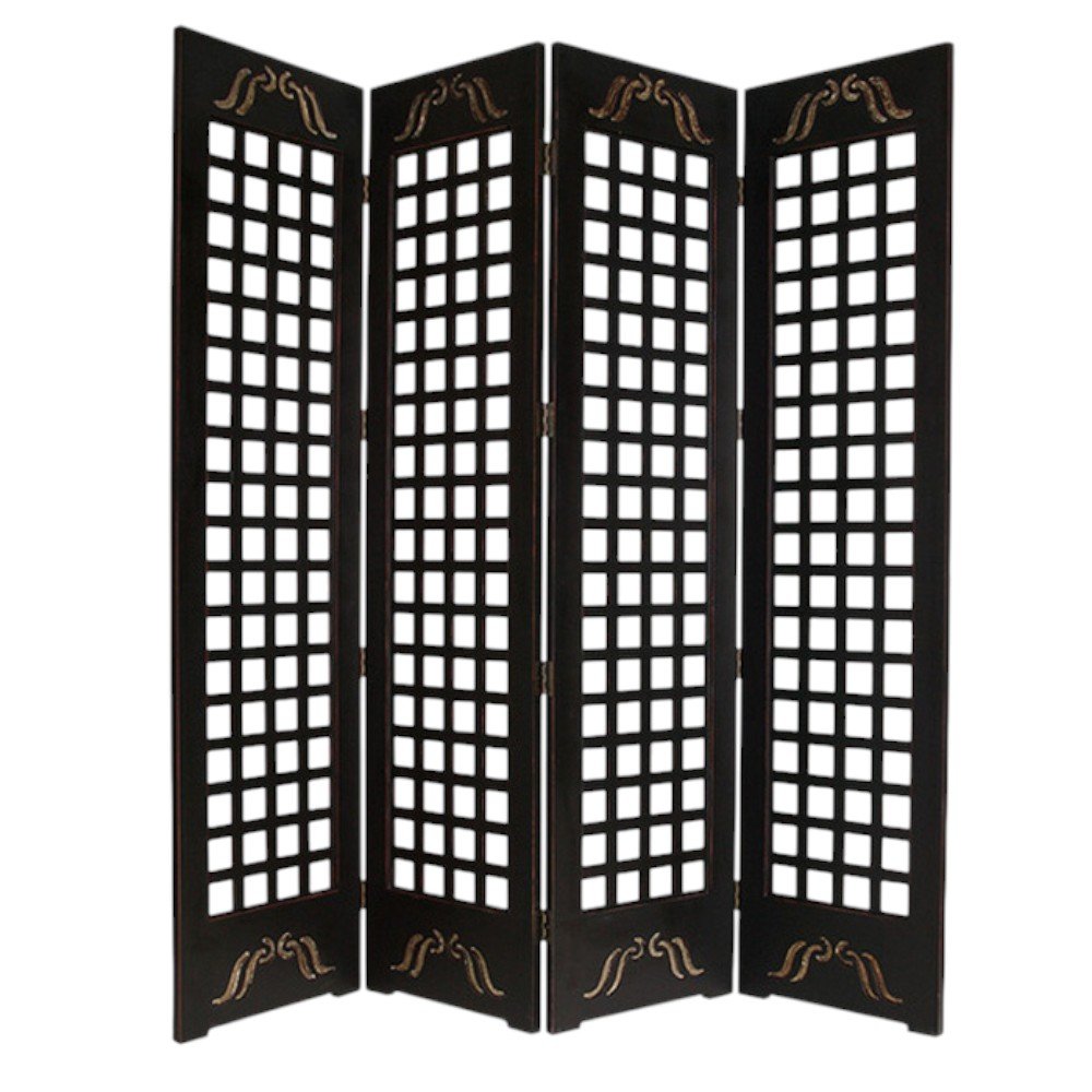 84" Brown Wood Folding Four Panel Screen Room Divider HomeRoots