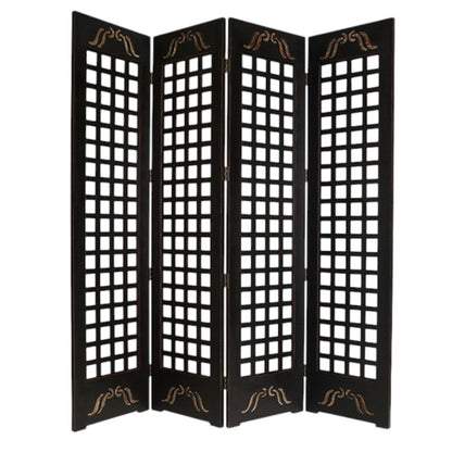 84" Brown Wood Folding Four Panel Screen Room Divider HomeRoots