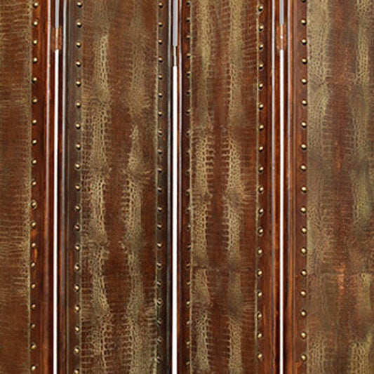 84" Brown Faux Leather Folding Four Panel Screen Room Divider HomeRoots