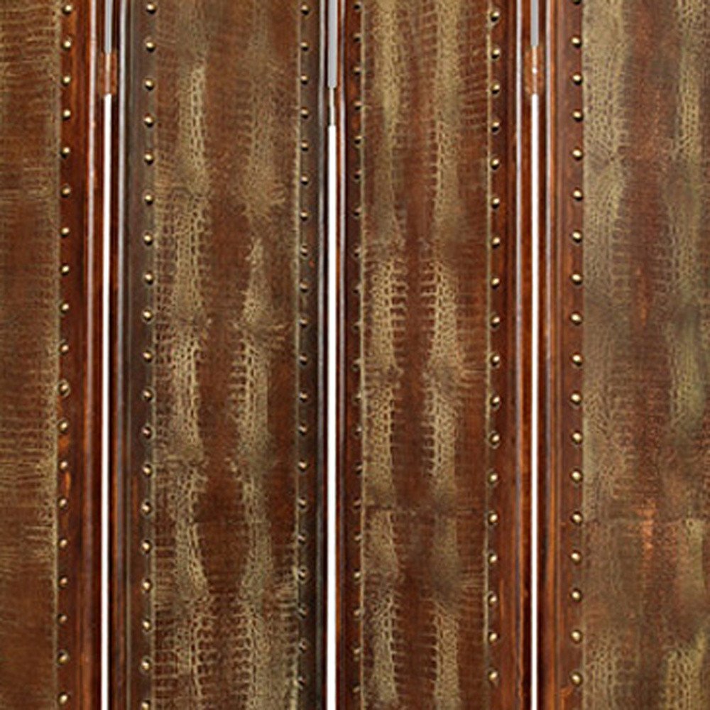84" Brown Faux Leather Folding Four Panel Screen Room Divider HomeRoots