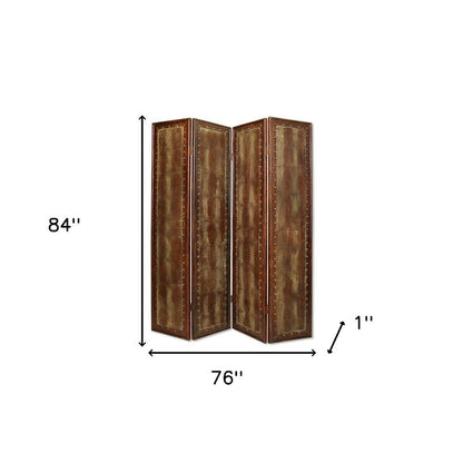 84" Brown Faux Leather Folding Four Panel Screen Room Divider HomeRoots