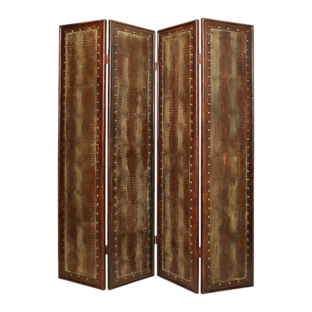 84" Brown Faux Leather Folding Four Panel Screen Room Divider HomeRoots