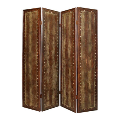 84" Brown Faux Leather Folding Four Panel Screen Room Divider HomeRoots