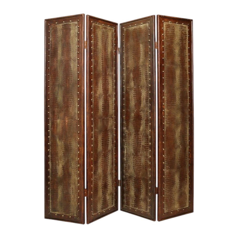 84" Brown Faux Leather Folding Four Panel Screen Room Divider HomeRoots