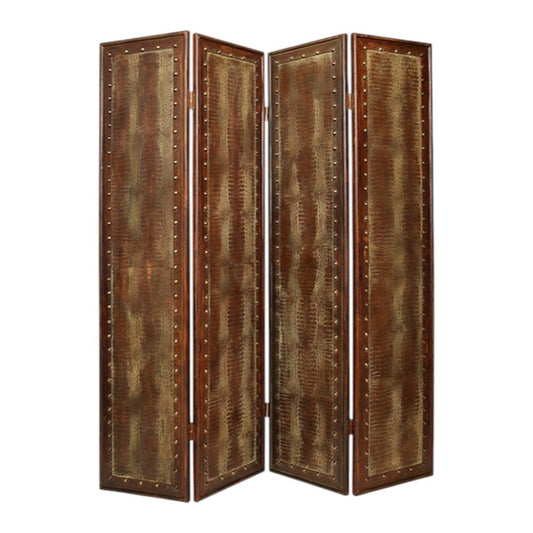 84" Brown Faux Leather Folding Four Panel Screen Room Divider HomeRoots