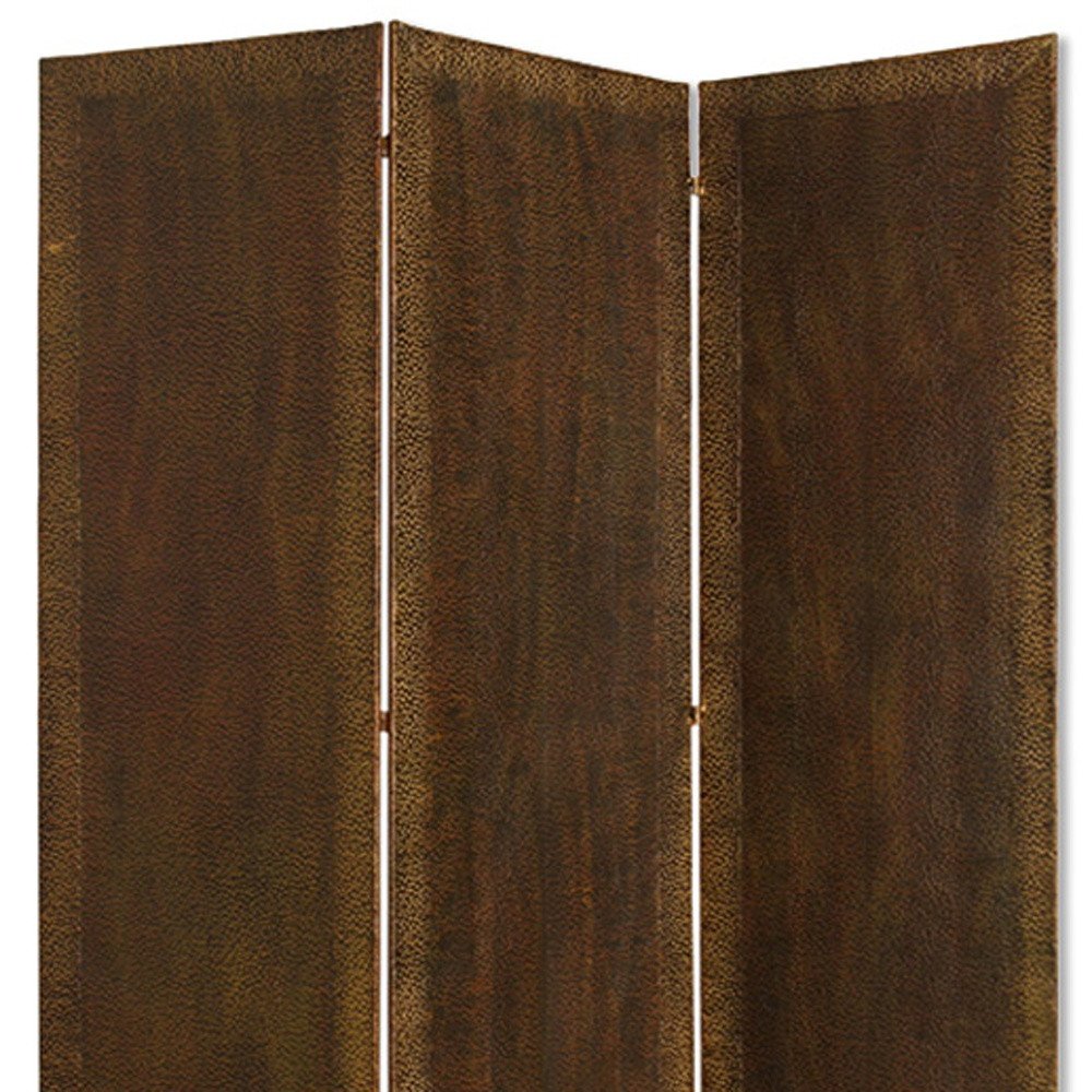 72" Bronze Folding Three Panel Screen Room Divider HomeRoots