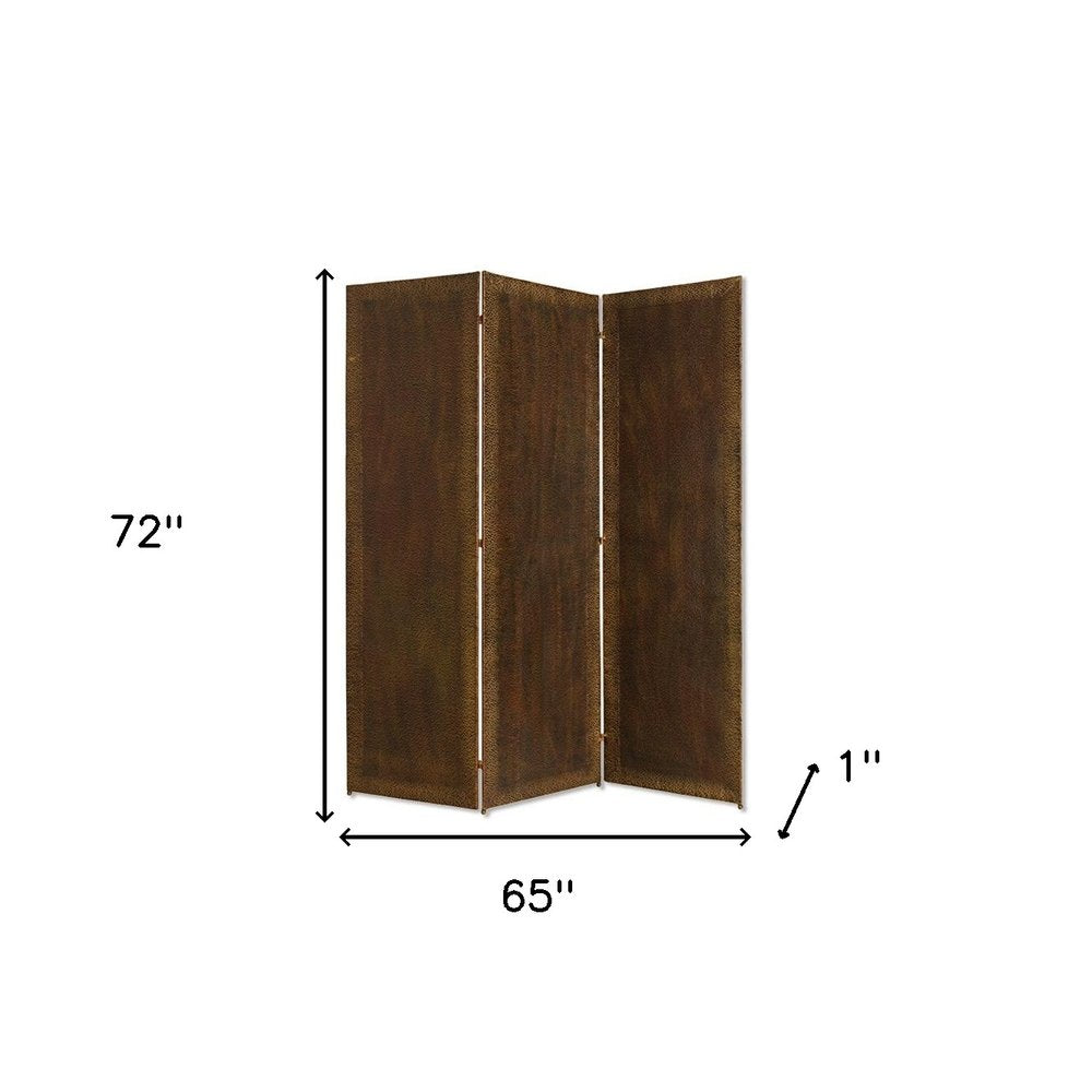 72" Bronze Folding Three Panel Screen Room Divider HomeRoots