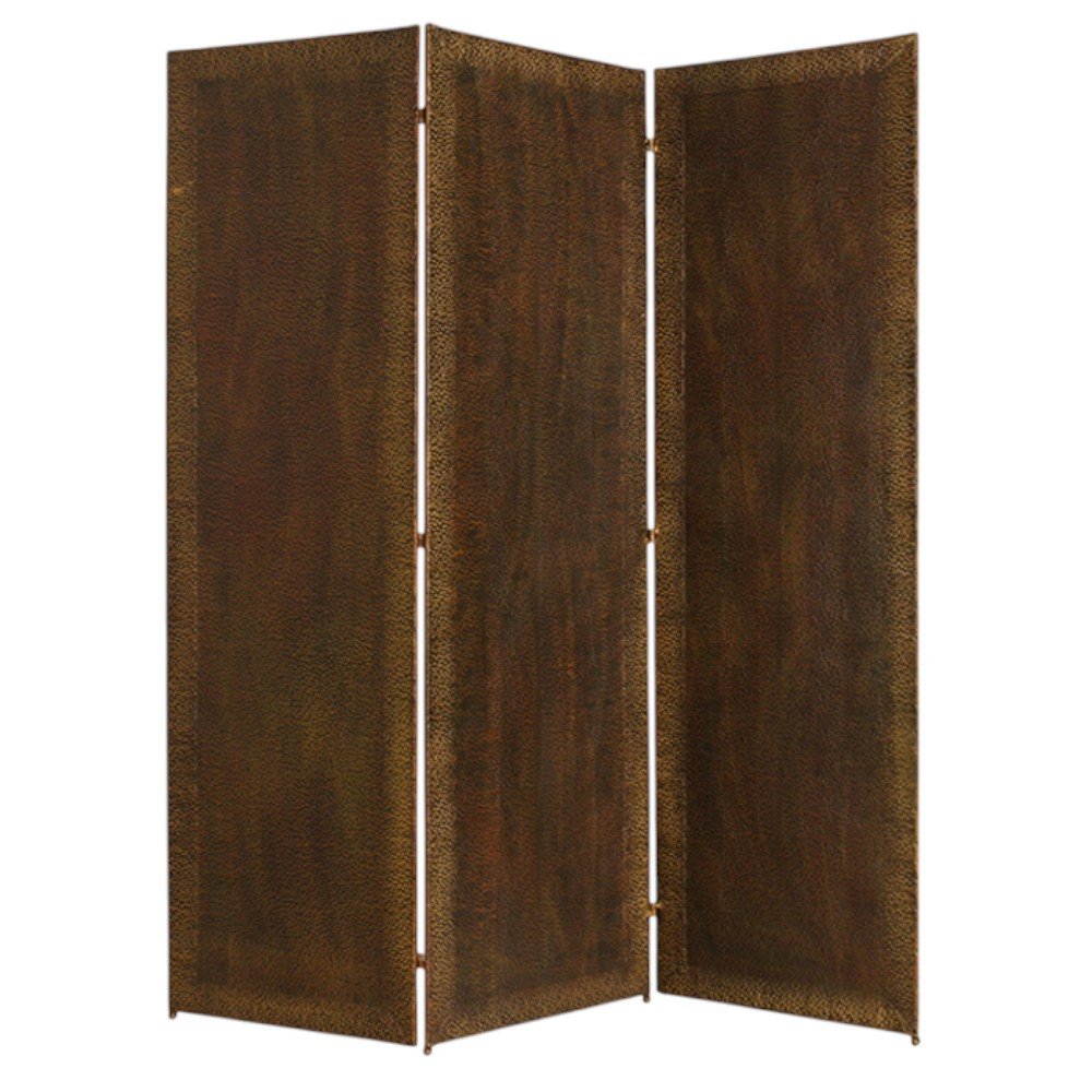 72" Bronze Folding Three Panel Screen Room Divider HomeRoots
