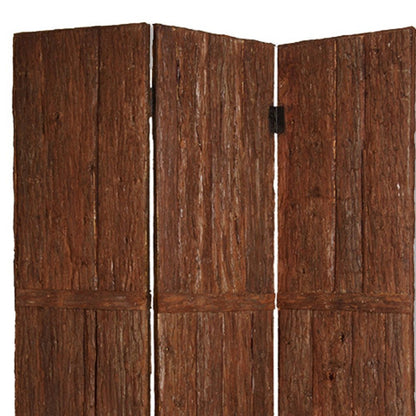 72" Brown Wood Folding Three Panel Screen Room Divider HomeRoots