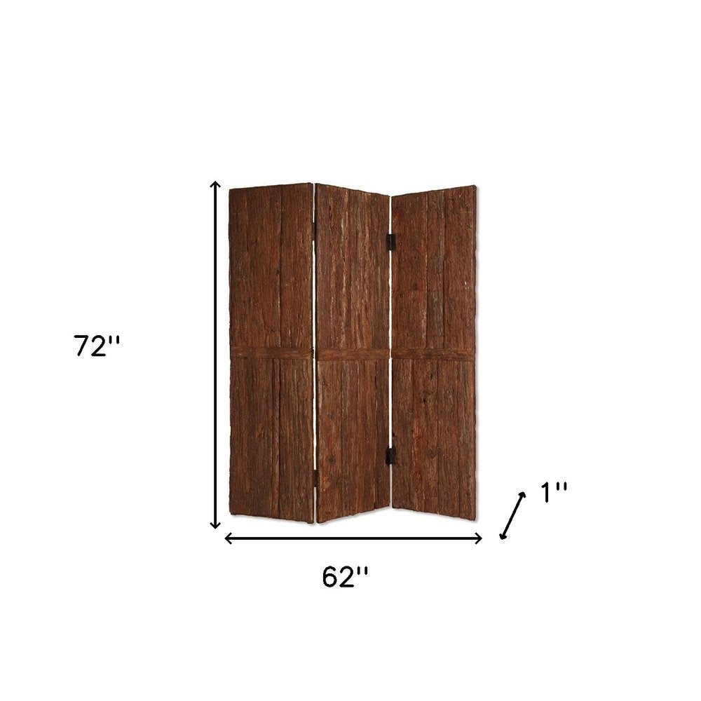 72" Brown Wood Folding Three Panel Screen Room Divider HomeRoots