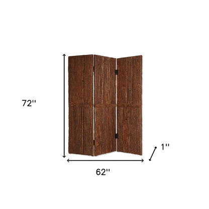 72" Brown Wood Folding Three Panel Screen Room Divider HomeRoots