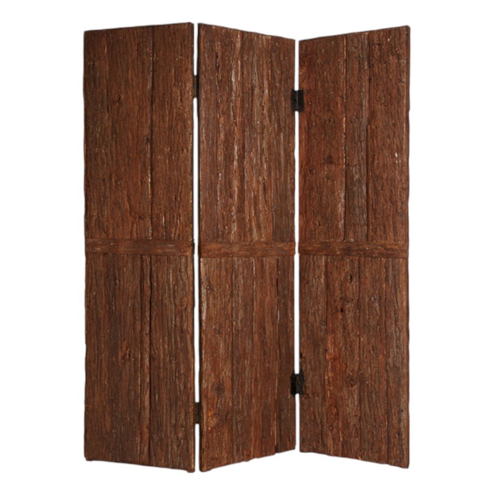 72" Brown Wood Folding Three Panel Screen Room Divider HomeRoots