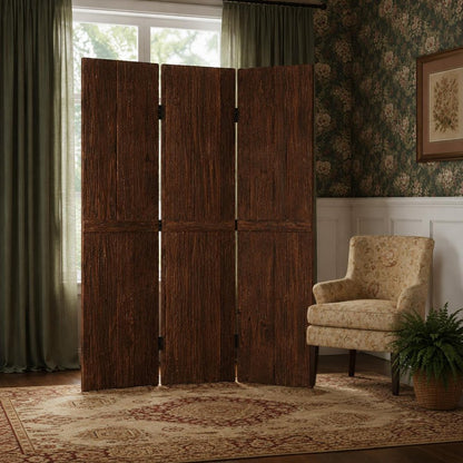 72" Brown Wood Folding Three Panel Screen Room Divider HomeRoots