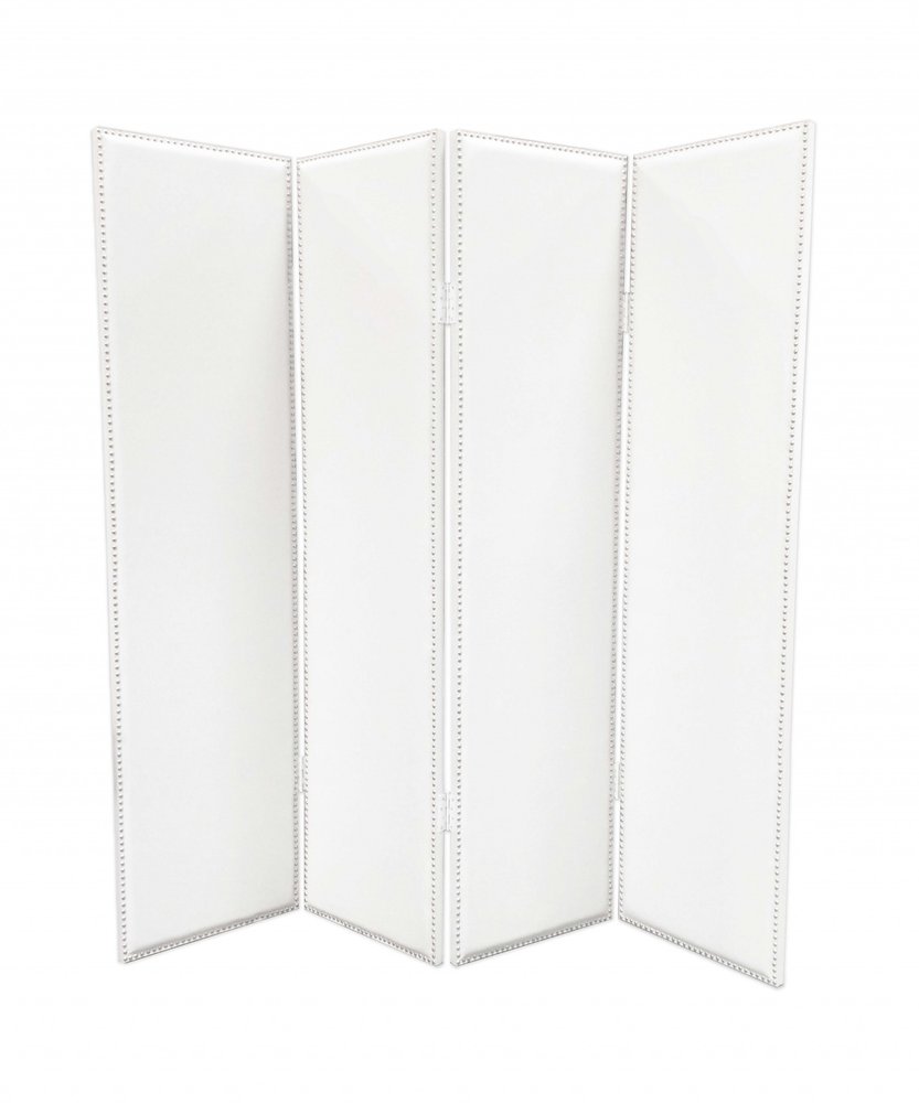 84" White Faux Leather Folding Four Panel Screen Room Divider HomeRoots