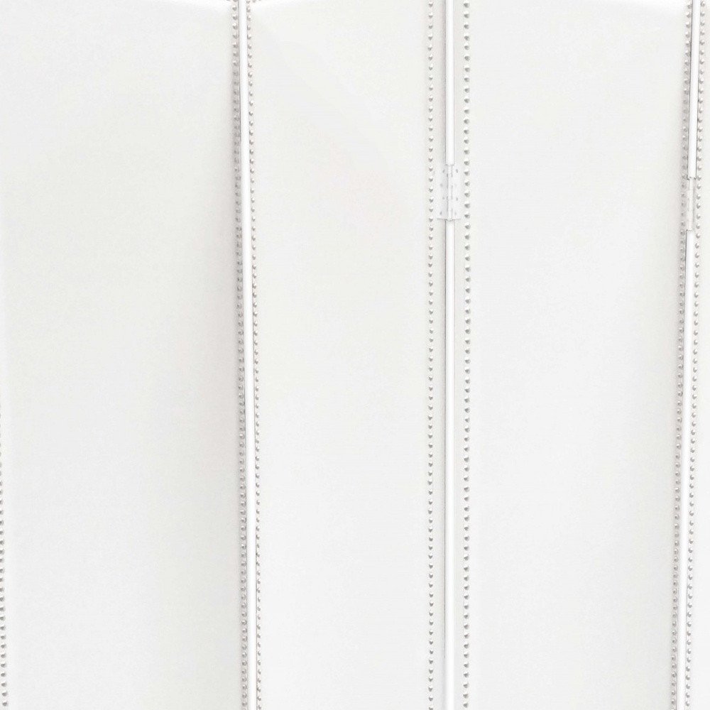 84" White Faux Leather Folding Four Panel Screen Room Divider HomeRoots