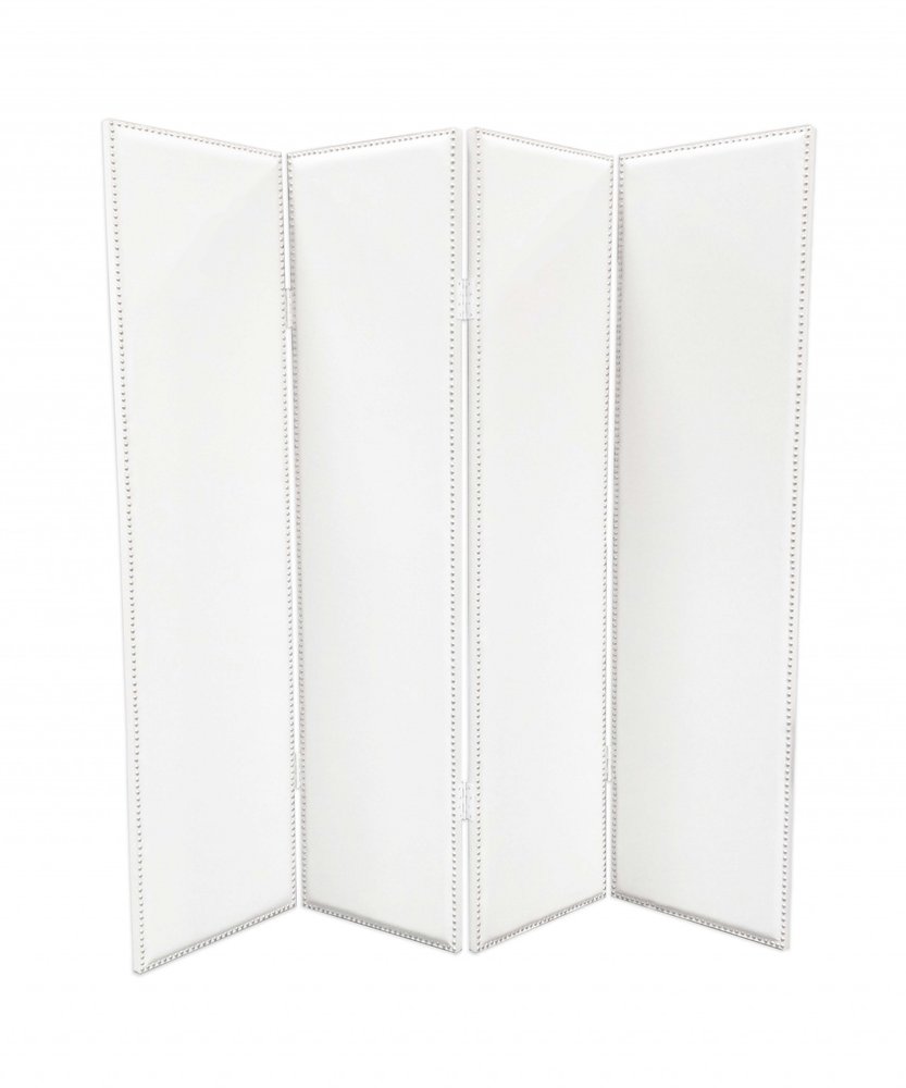 84" White Faux Leather Folding Four Panel Screen Room Divider HomeRoots