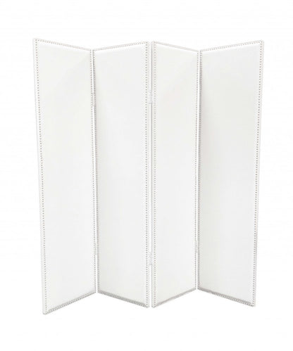 84" White Faux Leather Folding Four Panel Screen Room Divider HomeRoots
