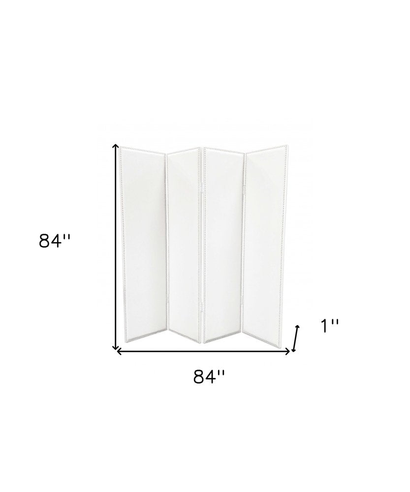 84" White Faux Leather Folding Four Panel Screen Room Divider HomeRoots