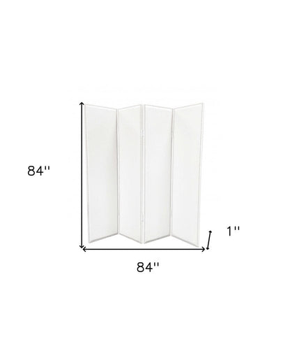 84" White Faux Leather Folding Four Panel Screen Room Divider HomeRoots