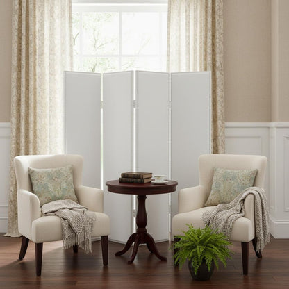 84" White Faux Leather Folding Four Panel Screen Room Divider HomeRoots