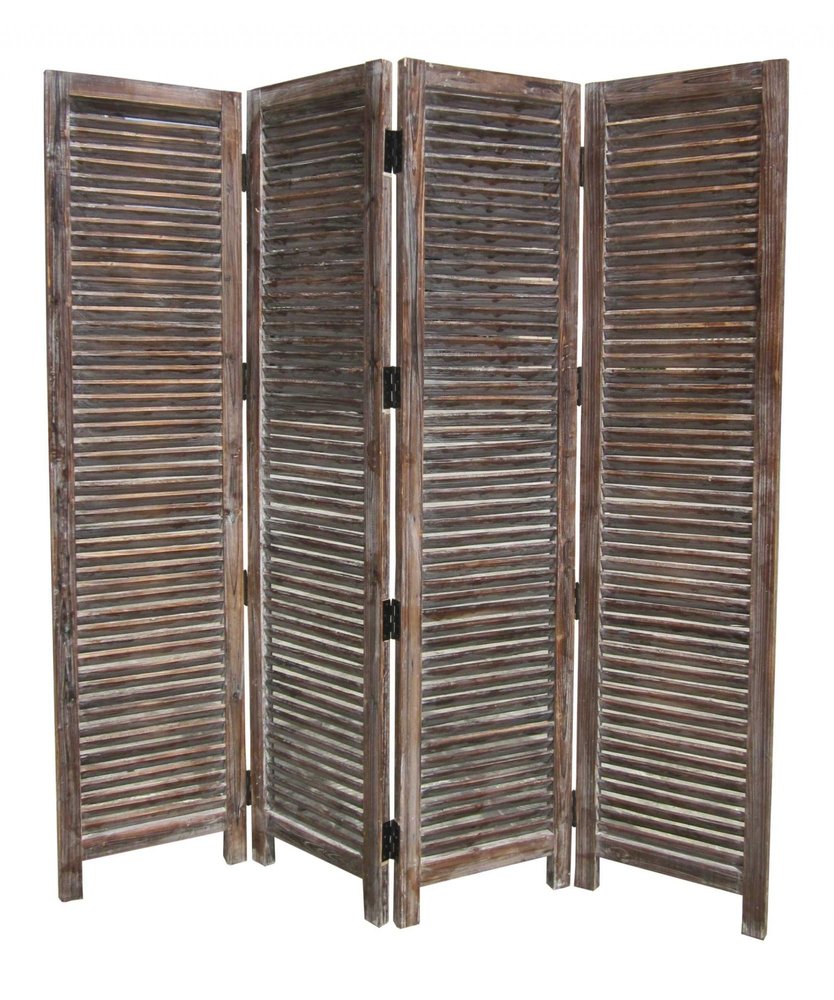 84" Brown Wood Folding Four Panel Screen Room Divider HomeRoots