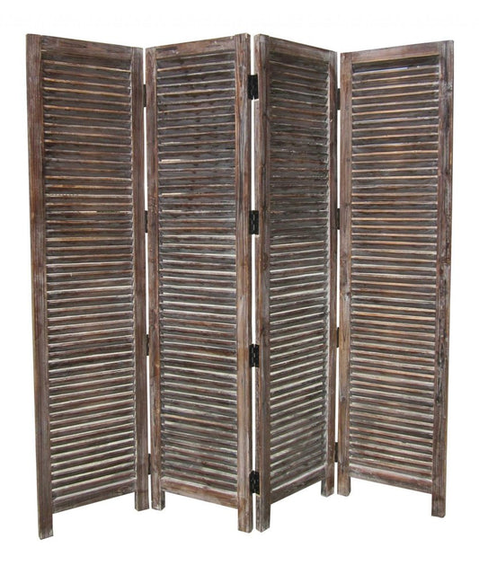 84" Brown Wood Folding Four Panel Screen Room Divider HomeRoots