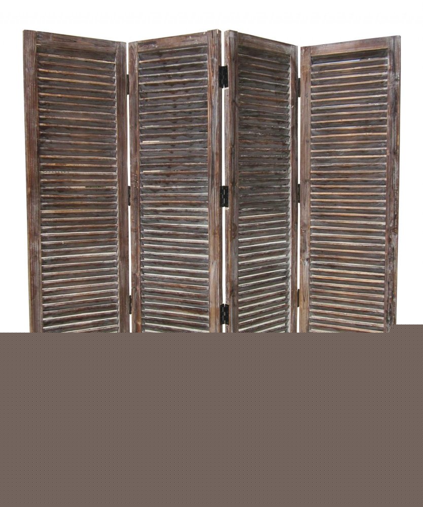 84" Brown Wood Folding Four Panel Screen Room Divider HomeRoots