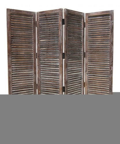 84" Brown Wood Folding Four Panel Screen Room Divider HomeRoots