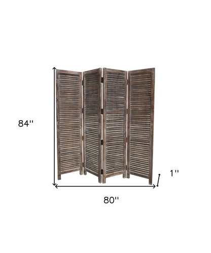 84" Brown Wood Folding Four Panel Screen Room Divider HomeRoots