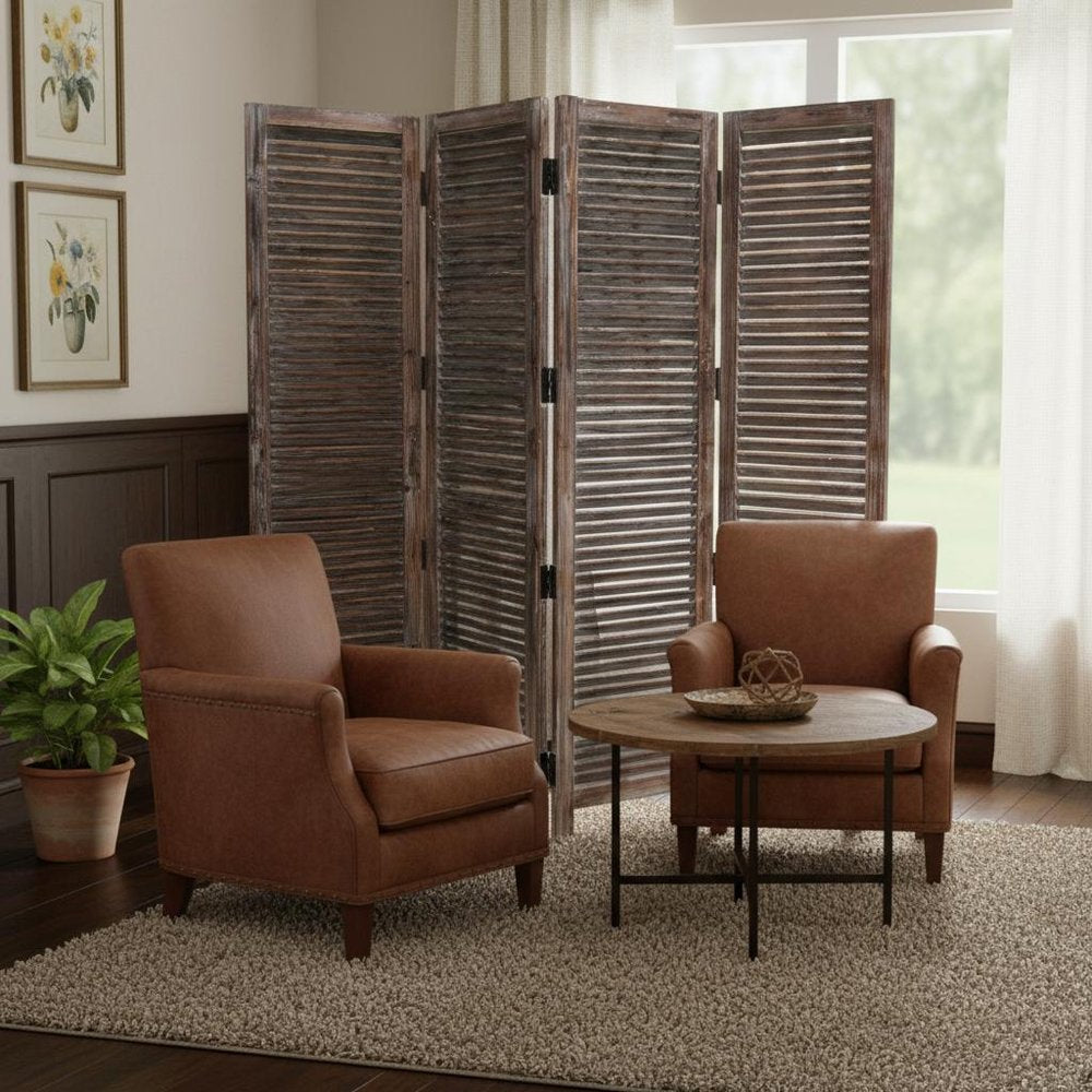 84" Brown Wood Folding Four Panel Screen Room Divider HomeRoots