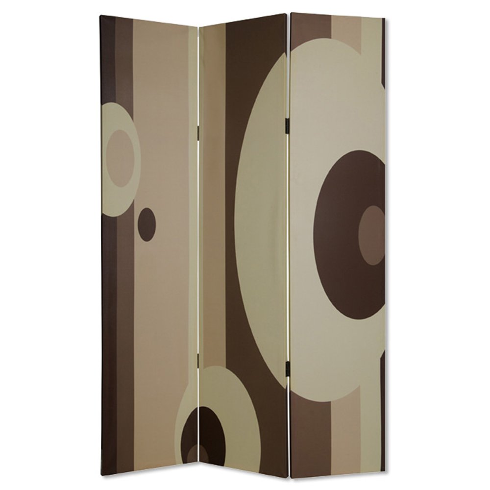 72" Brown Canvas Folding Three Panel Screen Room Divider HomeRoots