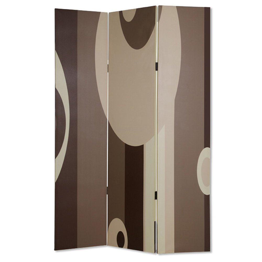 72" Brown Canvas Folding Three Panel Screen Room Divider HomeRoots