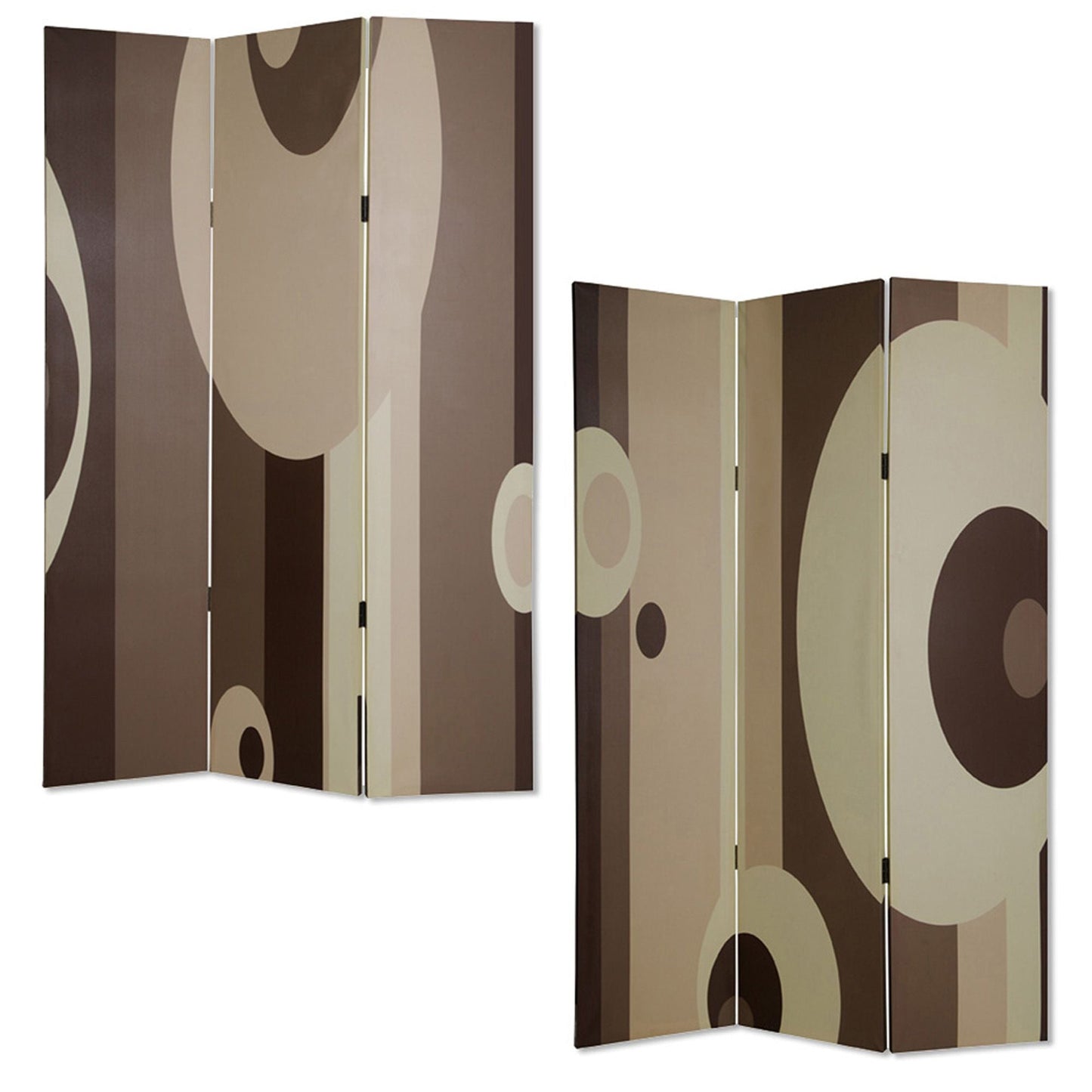 72" Brown Canvas Folding Three Panel Screen Room Divider HomeRoots