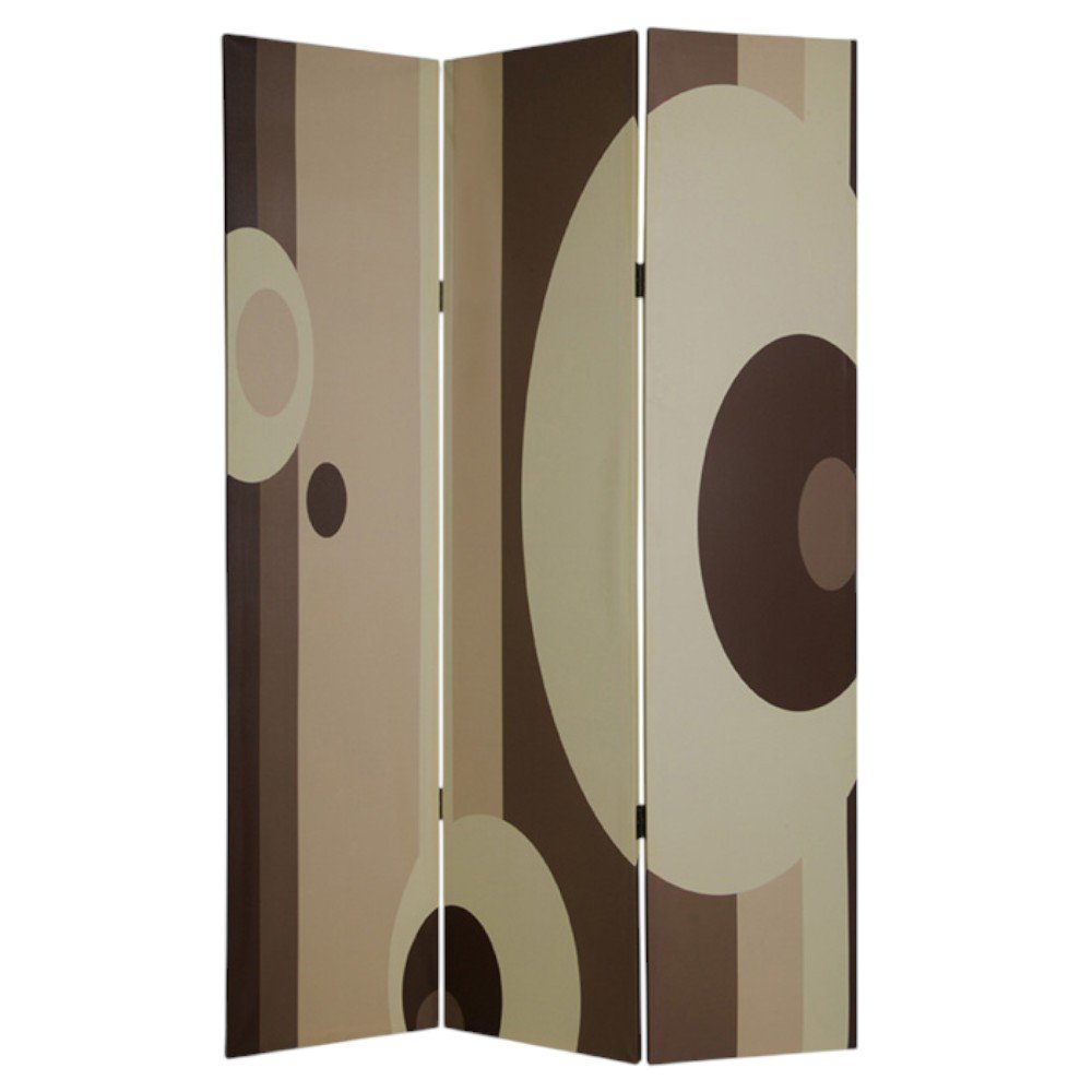 72" Brown Canvas Folding Three Panel Screen Room Divider HomeRoots