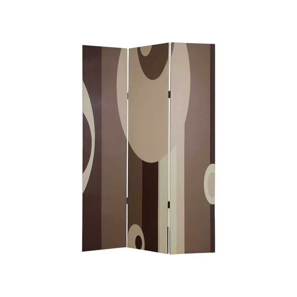 72" Brown Canvas Folding Three Panel Screen Room Divider HomeRoots