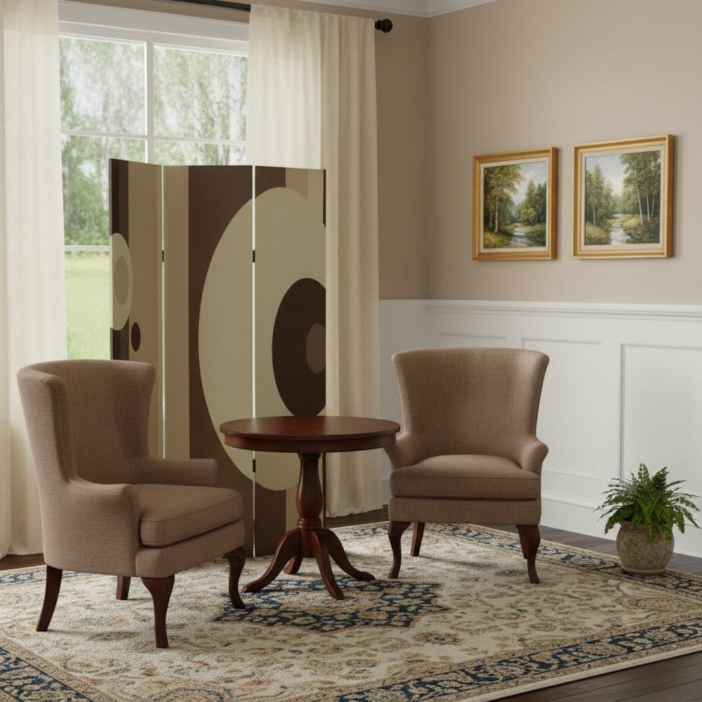 72" Brown Canvas Folding Three Panel Screen Room Divider HomeRoots