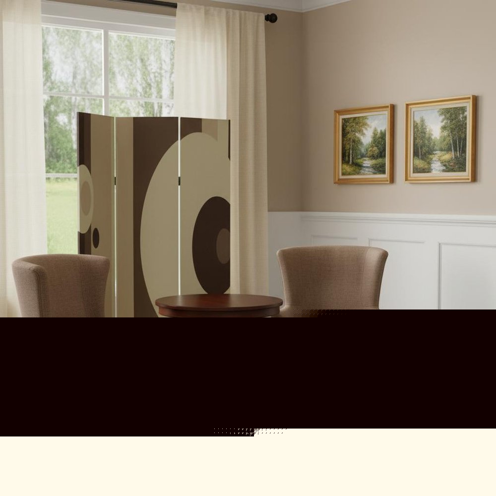 72" Brown Canvas Folding Three Panel Screen Room Divider HomeRoots