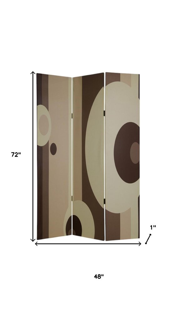 72" Brown Canvas Folding Three Panel Screen Room Divider HomeRoots