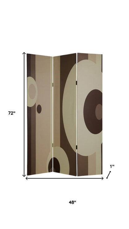72" Brown Canvas Folding Three Panel Screen Room Divider HomeRoots