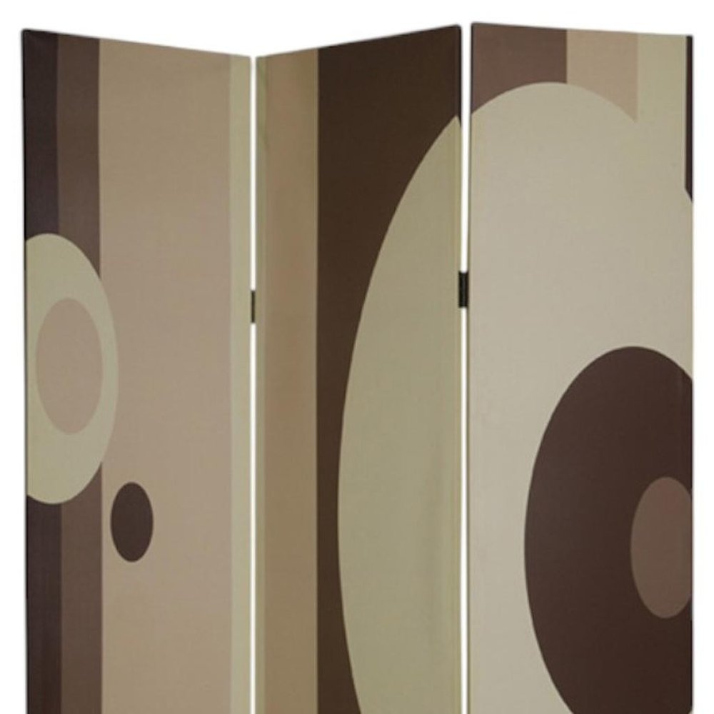72" Brown Canvas Folding Three Panel Screen Room Divider HomeRoots
